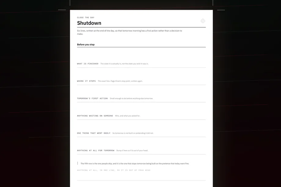 The shutdown list, six lines at the end of the day