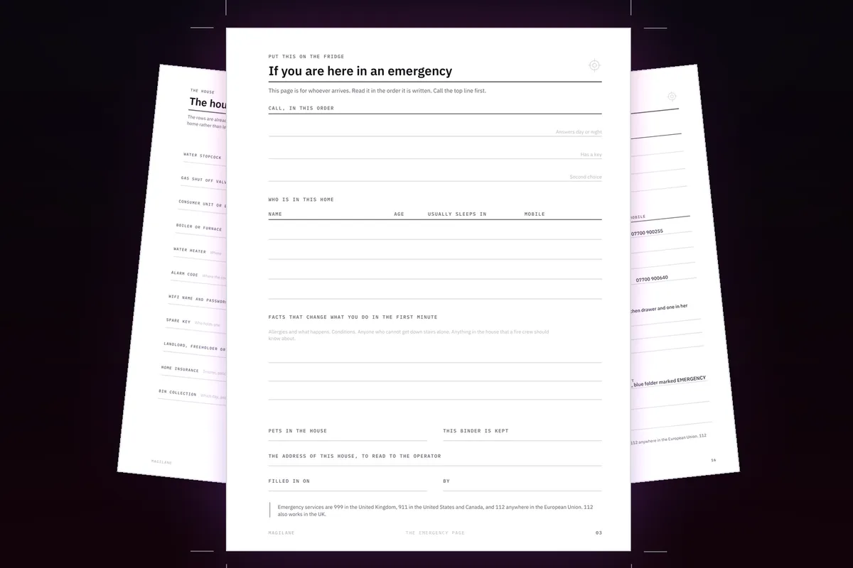 The page that goes on the fridge, printed