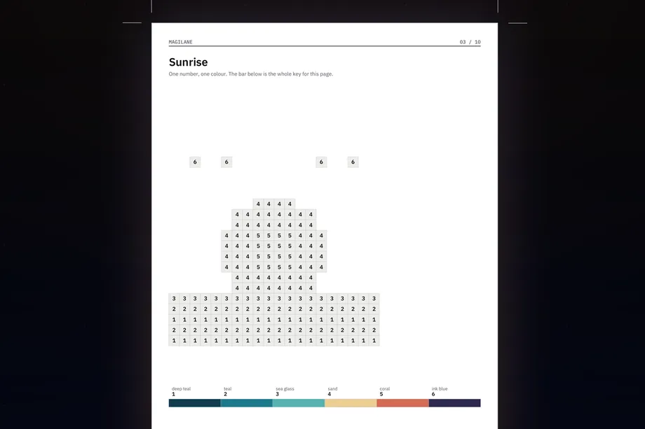 The puzzle page with its colour bar across the foot