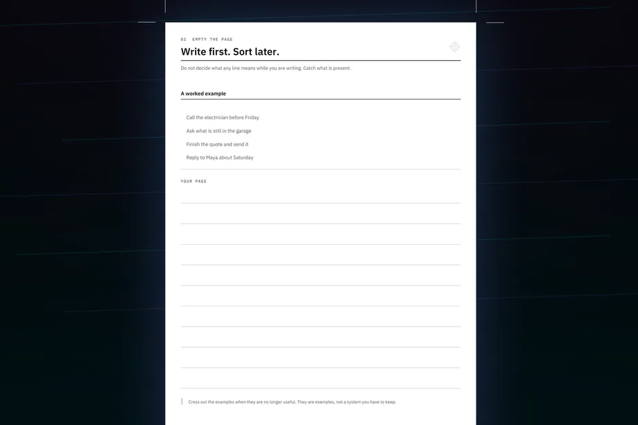 A worked page for getting the material out of your head
