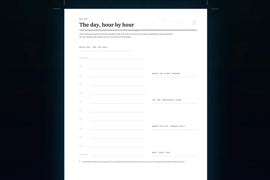 The day, hour by hour, printed once for each day