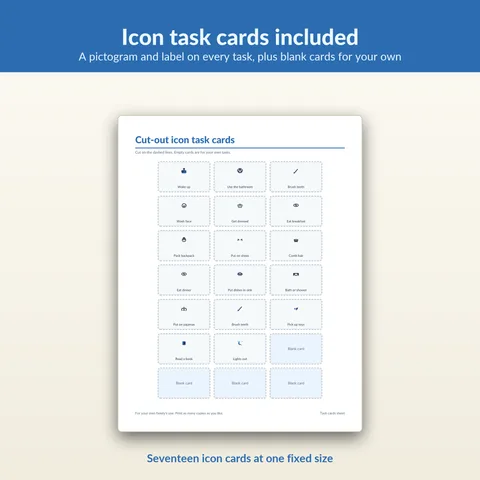 Icon task cards included. A pictogram and label on every task, plus blank cards for your own