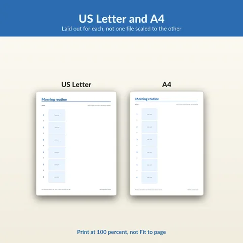 US Letter and A4. Laid out for each, not one file scaled to the other